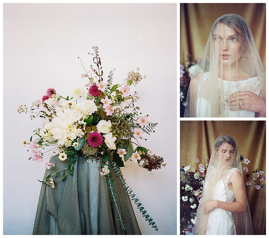 Styled bridal photos featuring Brides with a Cause Portland, Sarah Seven, Selva Floral Design, and Karen Cordell Artistry. Its a dream team!