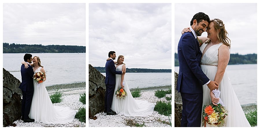 Iconic Kiana Lodge wedding photos on the beach, with a happy and sweet couple.