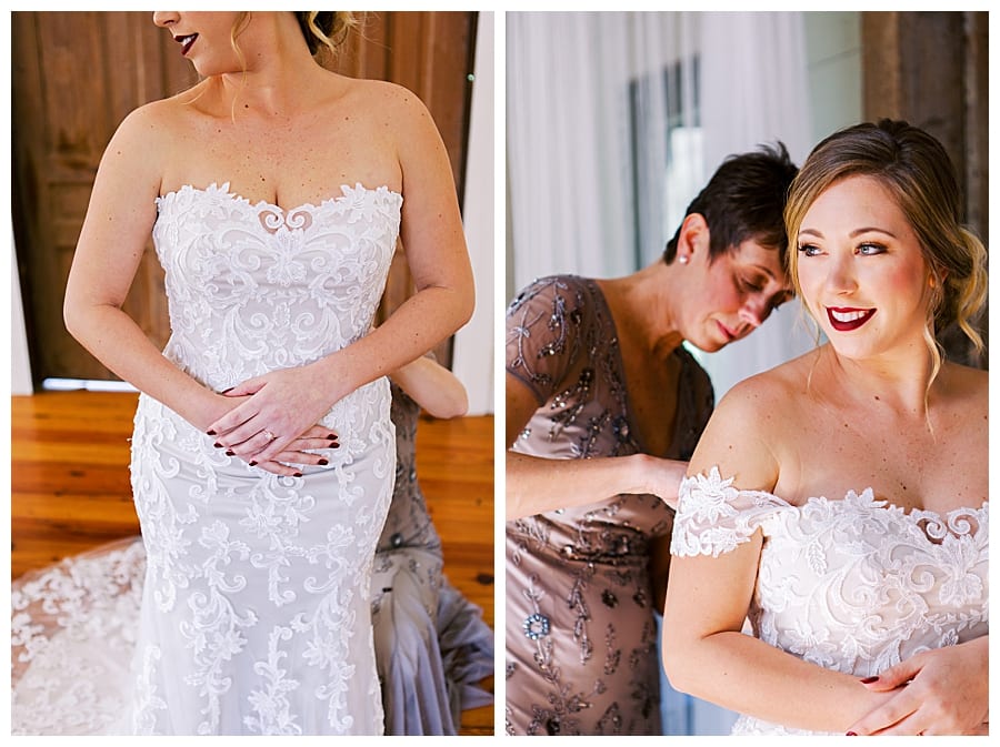 Bridal getting ready details at the gorgeous white chapel at Cherry Hollow Farm! That lace dress is stunning, isn't it?!