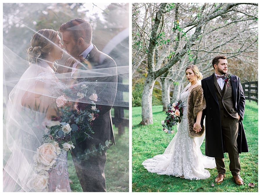 Winter Wedding at Cherry Hollow Farm, gorgeous 1920's inspired couple and double exposures under the veil 