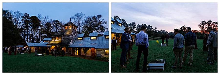 Evening outdoor reception at the Cherry Hollow Farm wedding venue in Chattahoochee Hills, GA