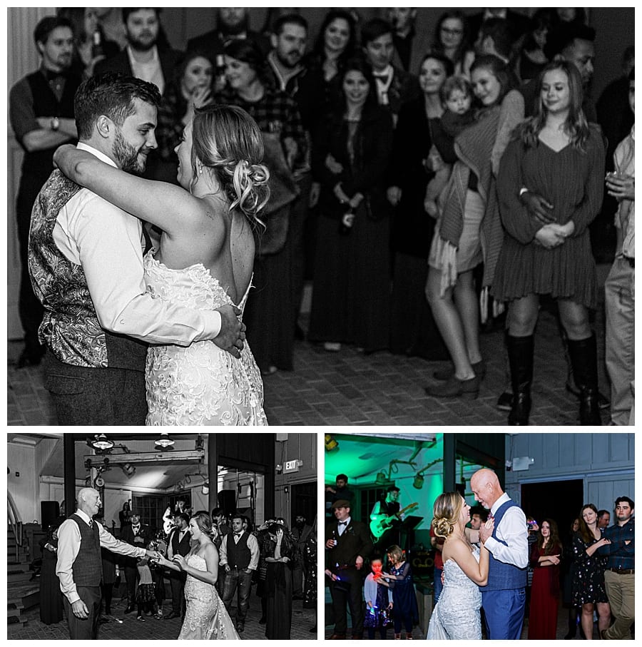 Dancing in the boiler room at Cherry Hollow Farm! Both the couple's first dance and dances with dad are equally important in my opinion!