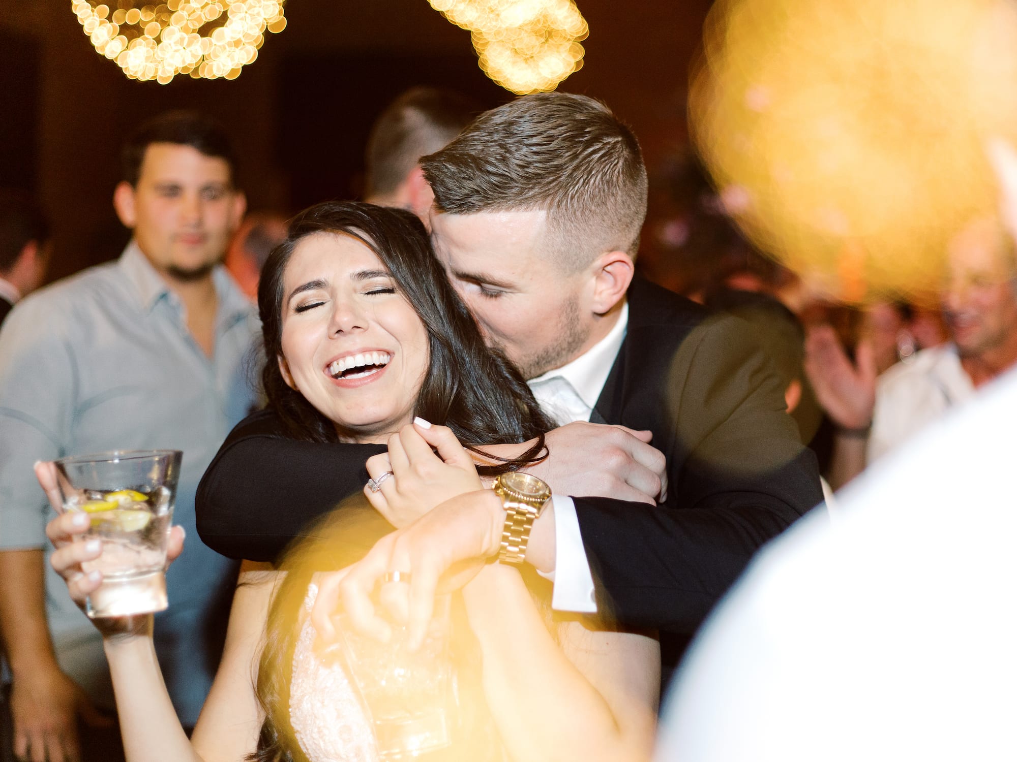 Charles Morris Center wedding reception, with a must have wedding photograph by J.J. Au'Clair. Authentic laughter on your wedding day and candids during the reception are a must!