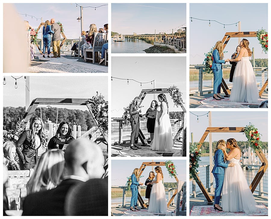 Intimate dockside wedding ceremony outdoors at the Wyld wedding venue in Savannah. 