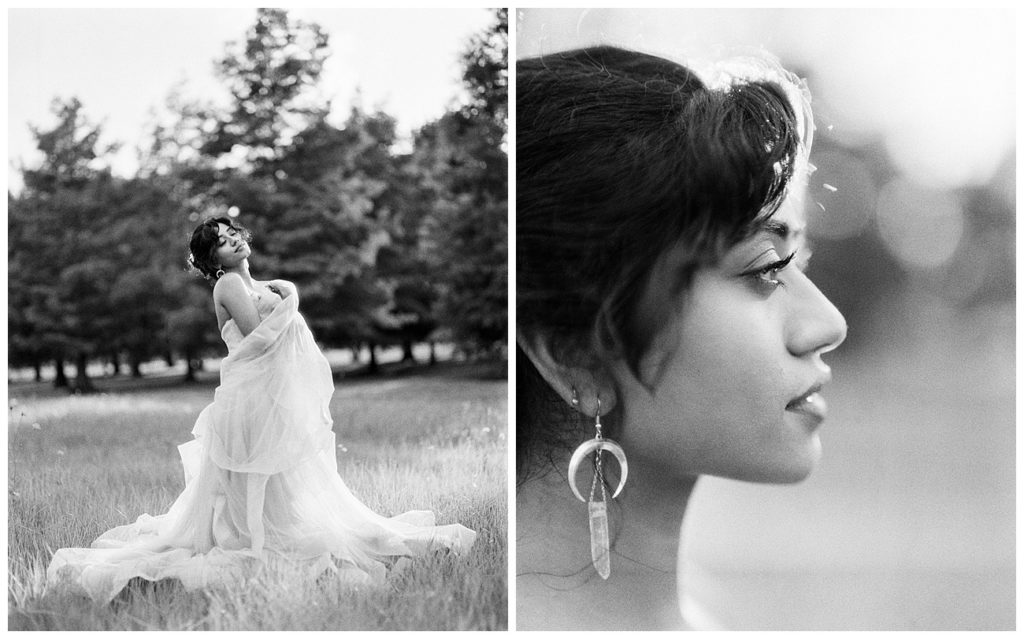 Black and White portrait of an etherial bride on film in new orleans, photographed by J.J. Au'Clair the premier atlanta wedding photographer in the Southeast!